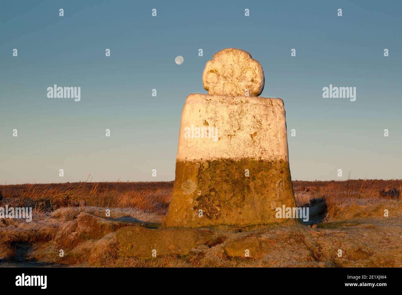 This monument includes a standing cross used as a boundary marker and known as Fat Betty or the White Cross. It stands on Danby Moor at the junction o Stock Photo