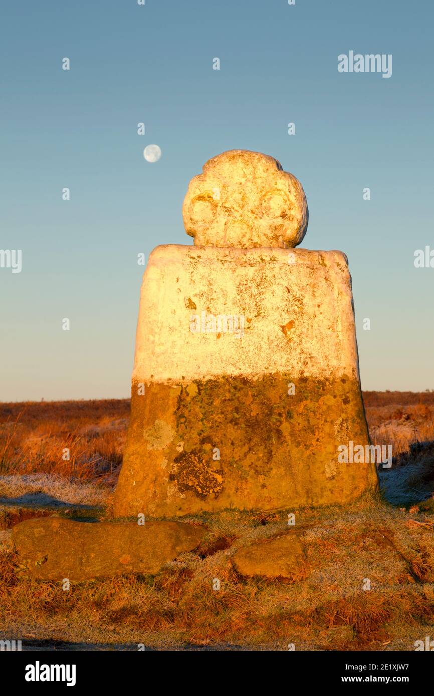 This monument includes a standing cross used as a boundary marker and known as Fat Betty or the White Cross. It stands on Danby Moor at the junction o Stock Photo