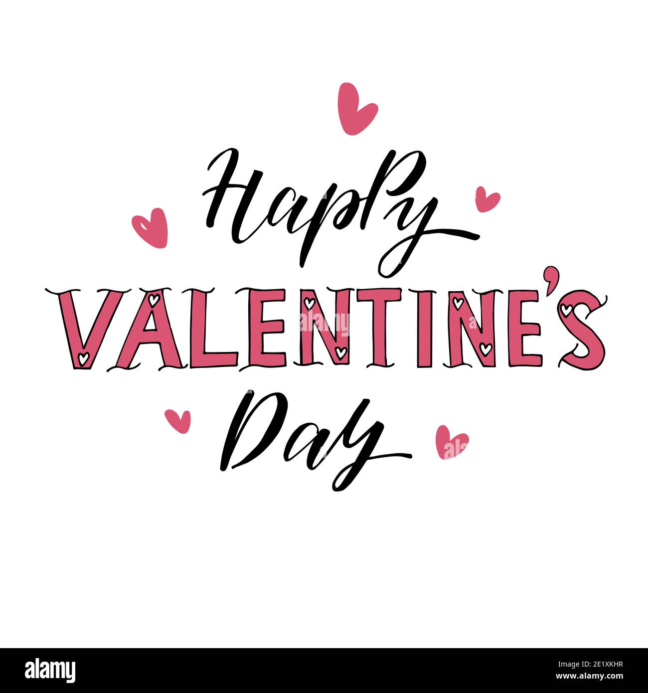 Happy Valentines Day typography vector design for greeting cards and poster, banner. Hand lettering text isolated on pink gradient background. Shimmer Stock Photo