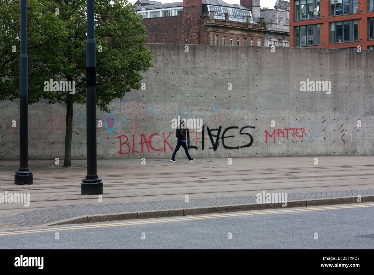 Manchester, UK - June 7 2020: 'Black Lives Matter' graffiti on the wall ...