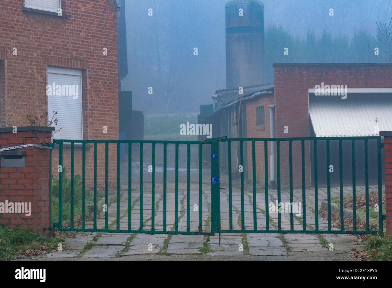 Illustration picture shows the site of a police intervention of the special forces at a house in Halle, Sunday 10 January 2021. Several arrests were m Stock Photo
