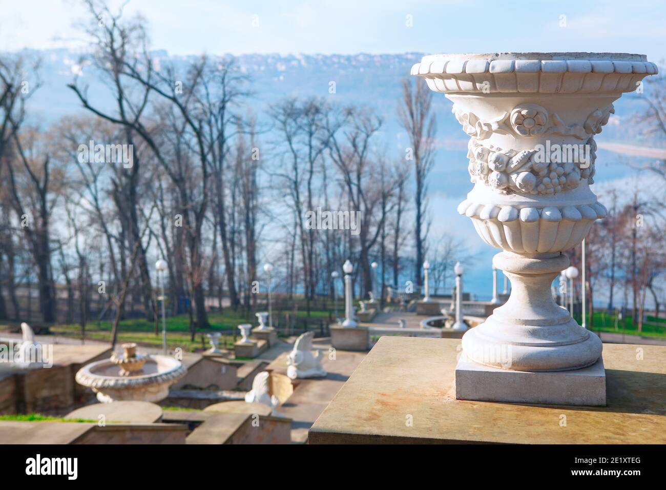 Marble flower bed in the city park . Scara Cascadelor in Chisinau Park