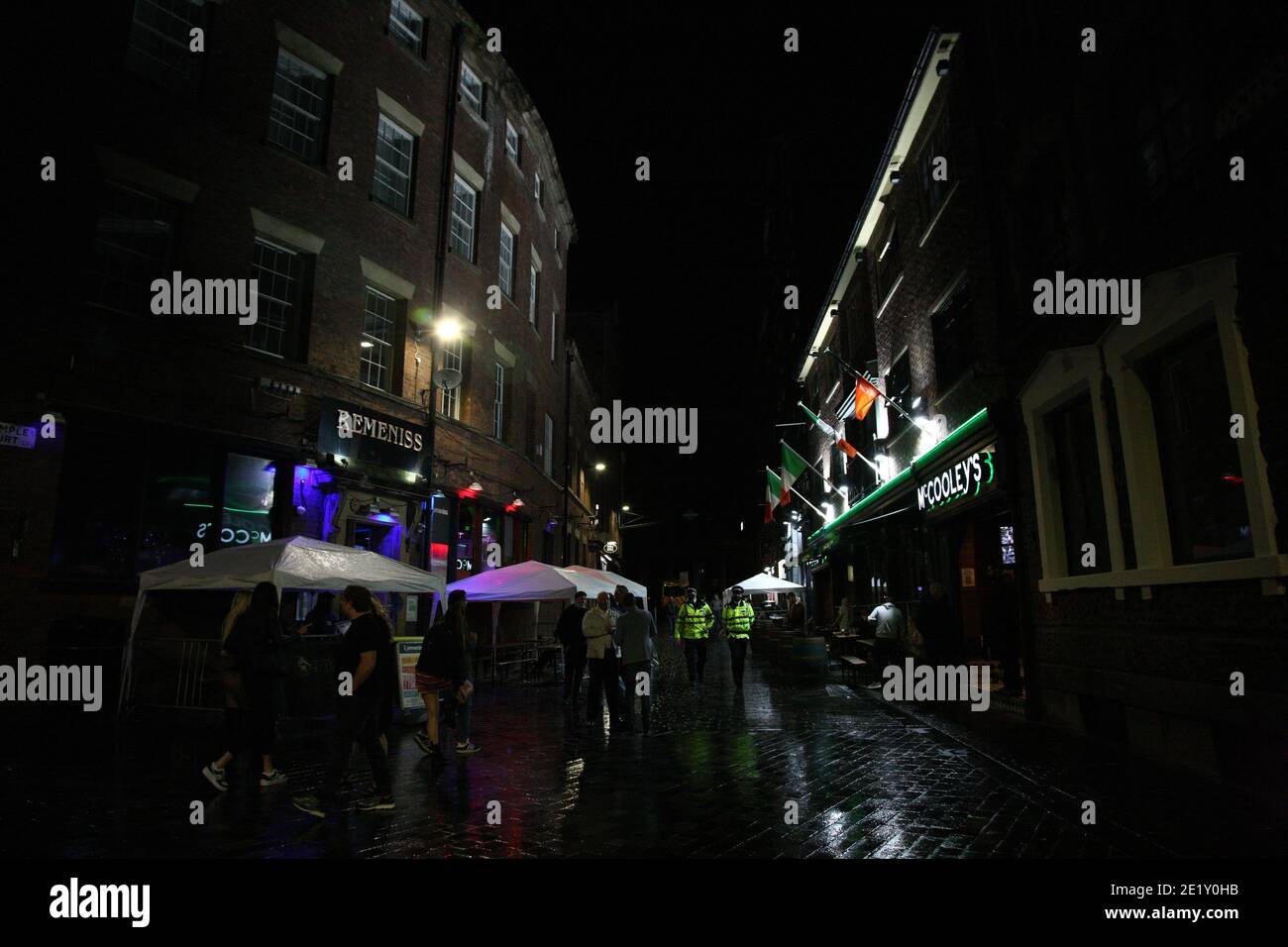 Liverpool, UK - October 10 2020: Police patrol Mathew Street on the last weekend before stricter lockdown measures are expected across the north. Stock Photo