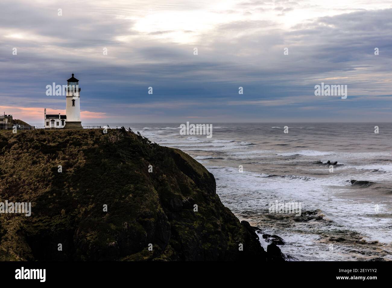 WA20022-00.....WASHINGTON - North Head Lighthouse from Bell's View Trail Bluff in Cape Disappointment State Park. Stock Photo