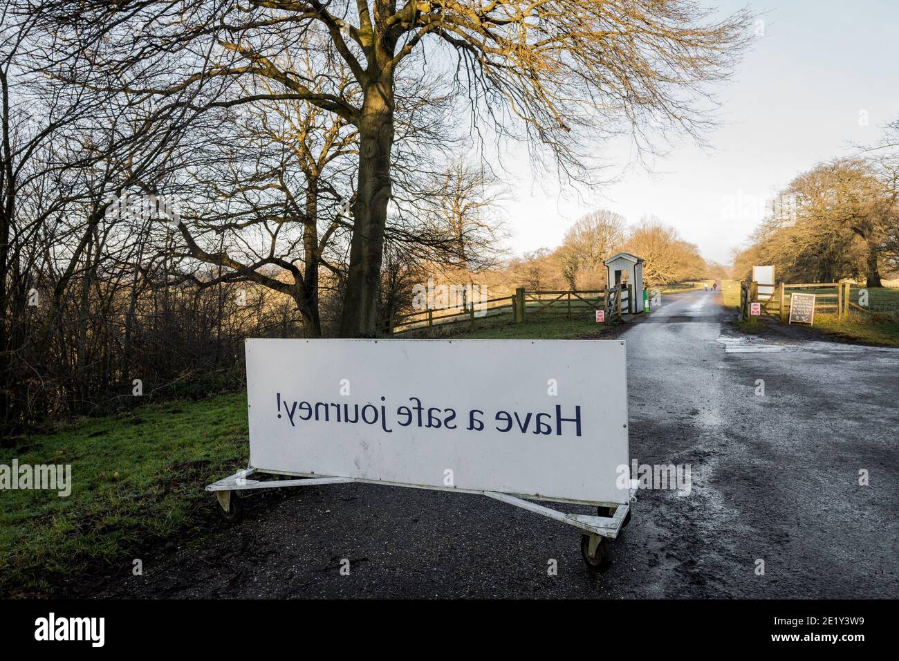 Have a safe journey sign at Hardwick Hall, Derbyshire Stock Photo Alamy