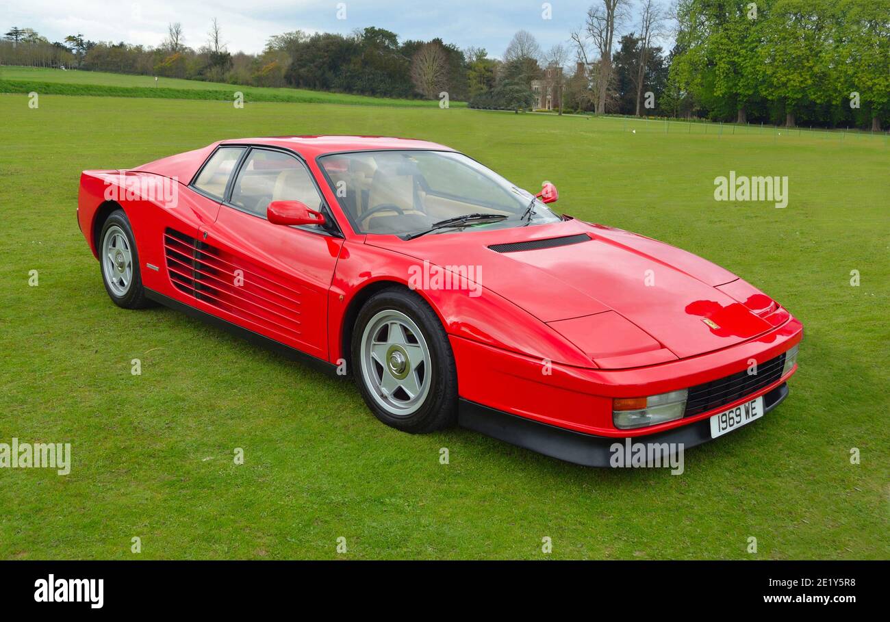 Classic Red Ferrari Testarrossa  on show at Audley End. Stock Photo