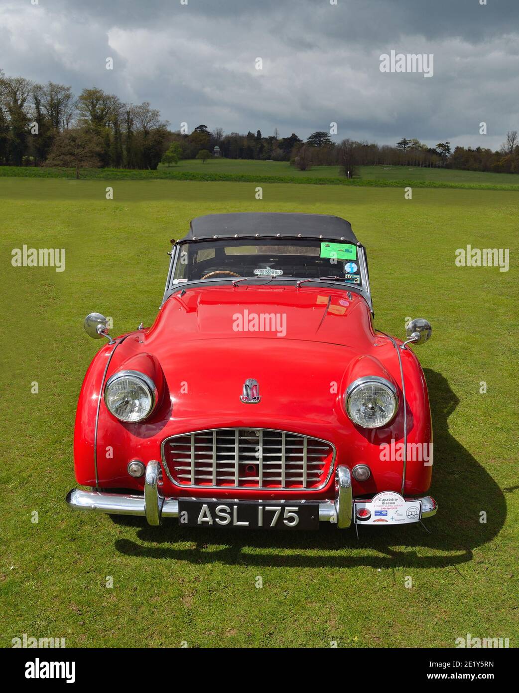 Classic Red Triumph TR3 sports car at Audley End. Stock Photo