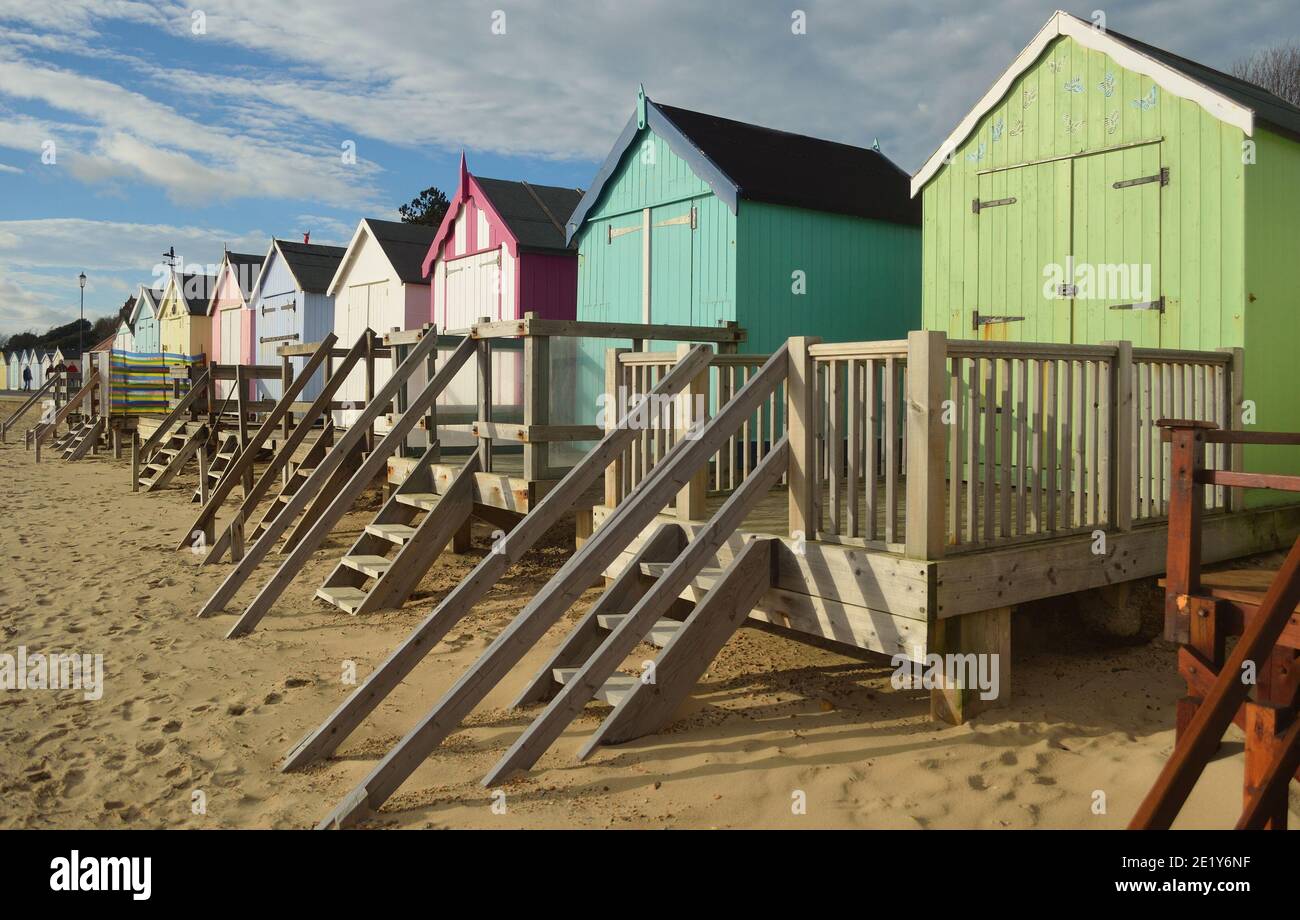 Beach huts Felixstowe seafront Stock Photo