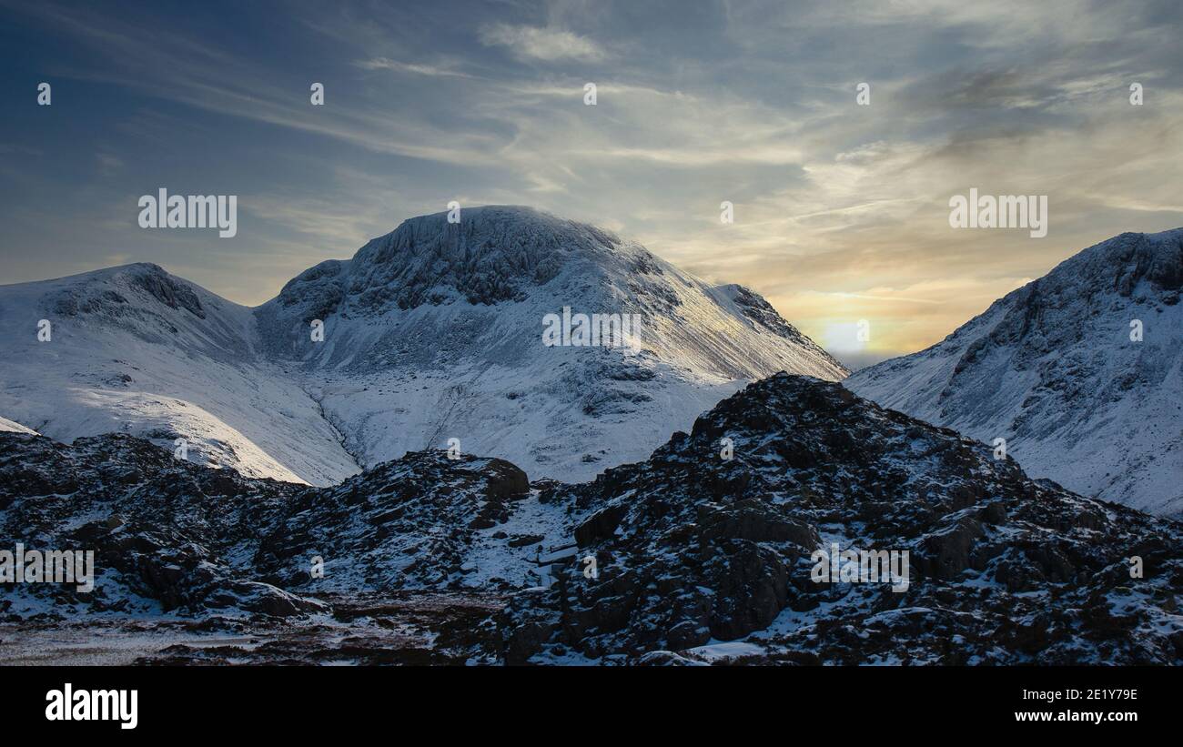 Snow covered Great Gable Stock Photo