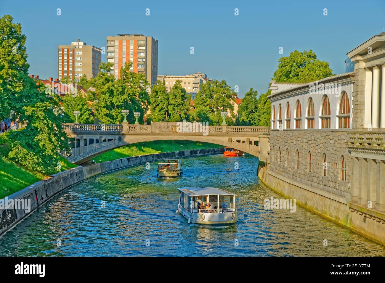 River Ljubljanica in Ljubljana city centre, capital city of Slovenia. Stock Photo