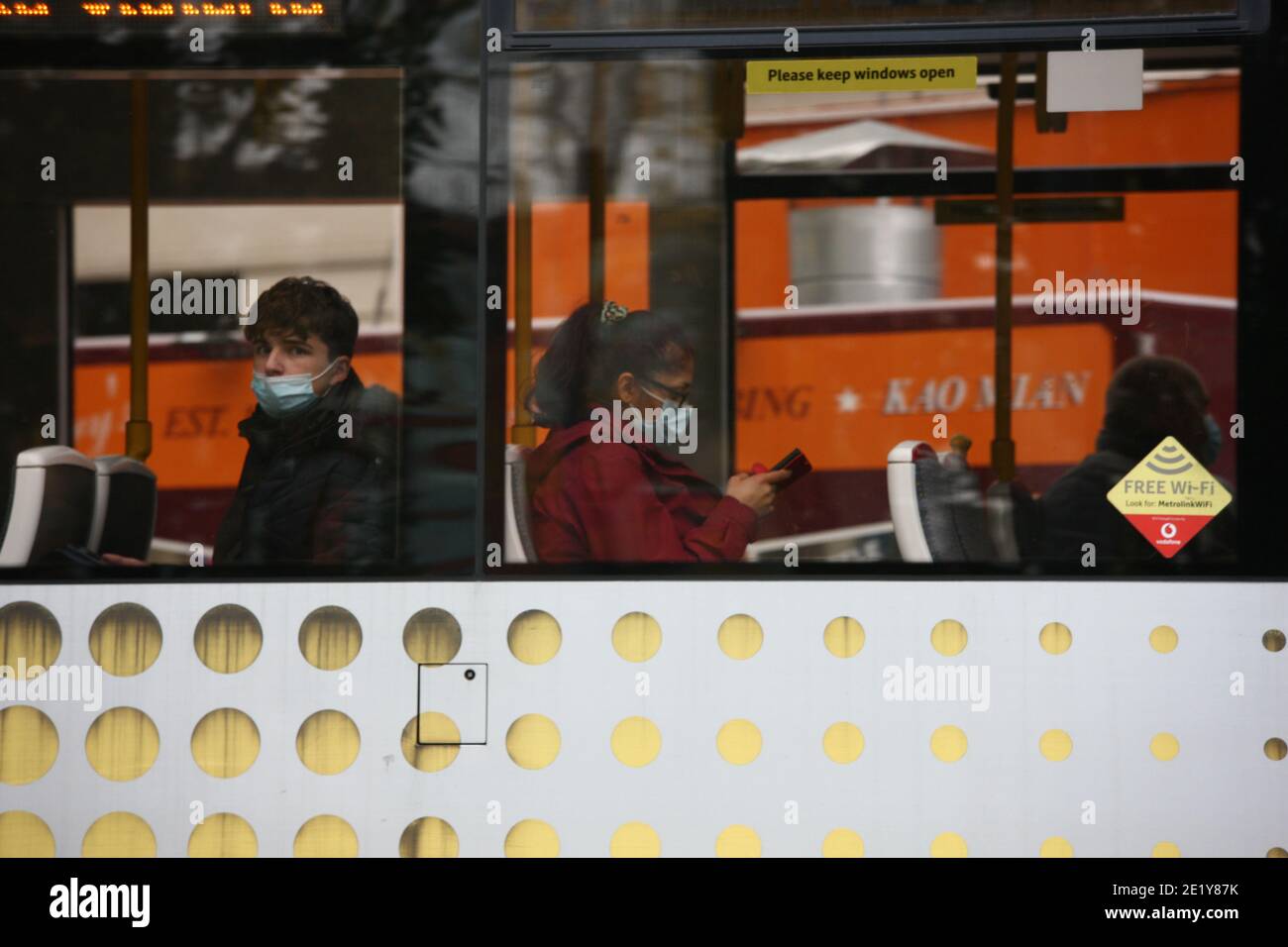 Manchester, UK October 15 2020 Face masks are already compulsory on the Metrolink tram system