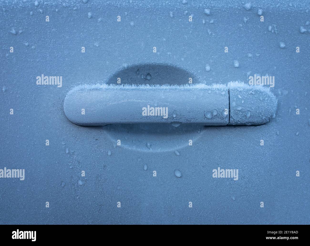 Frost Collected On A Car Door Handle During On A Cold Winter Morning