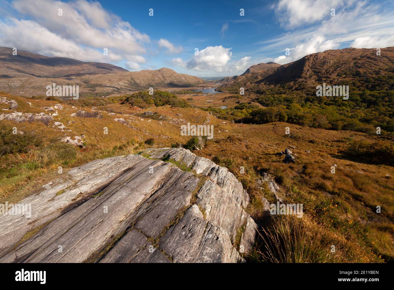 Ladies' view of the lakes in Killarney national park in Kerry in Ireland. Stock Photo
