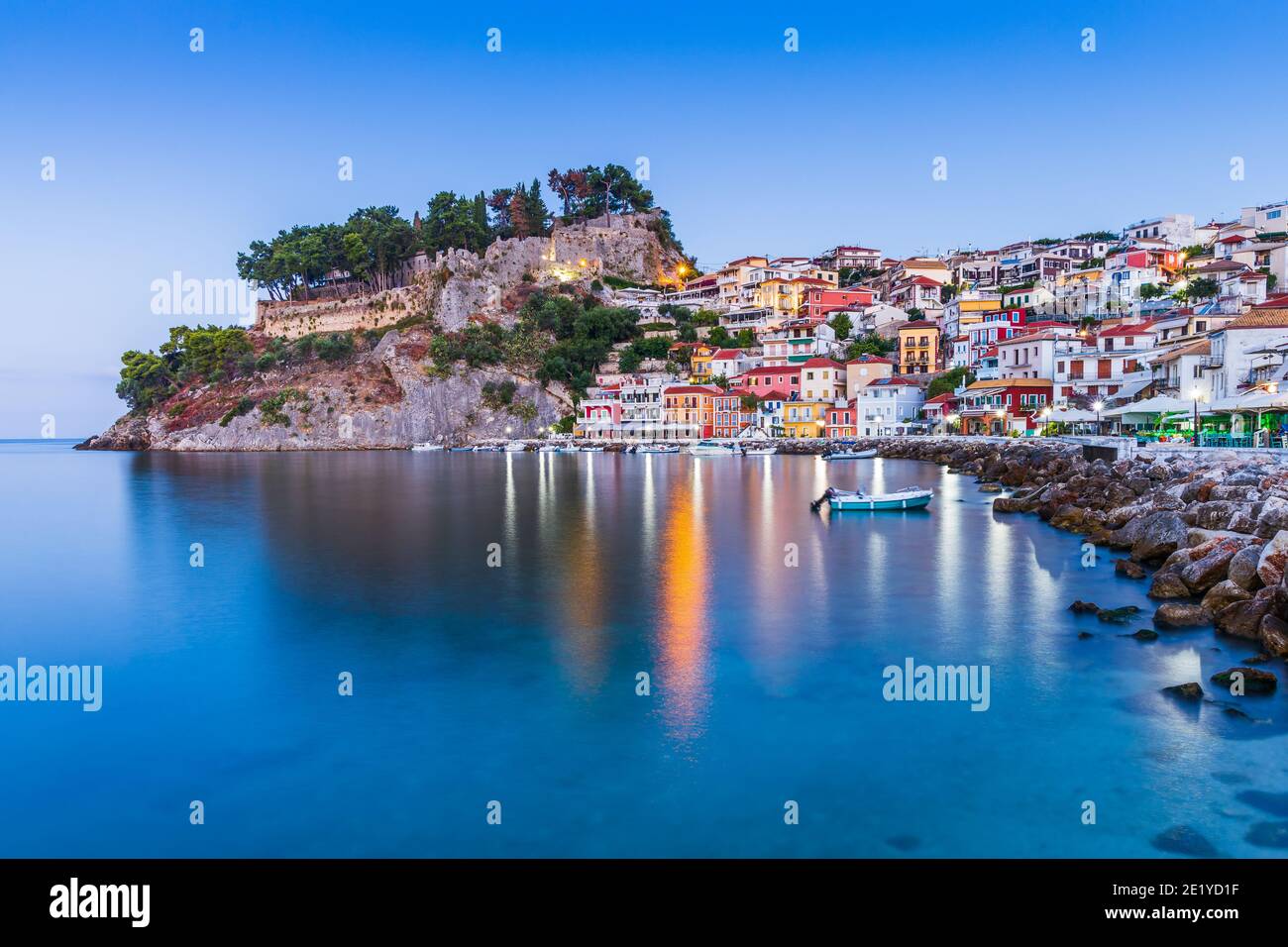 Parga, Greece. Waterfront of the Resort town on the Ionian coast. Stock Photo