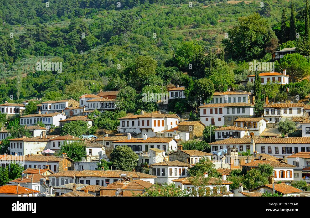Sirince Town and traditional houses at sunny day Izmir, Turkey - October, 2020 : Sirince is very popular and touristic place. Stock Photo