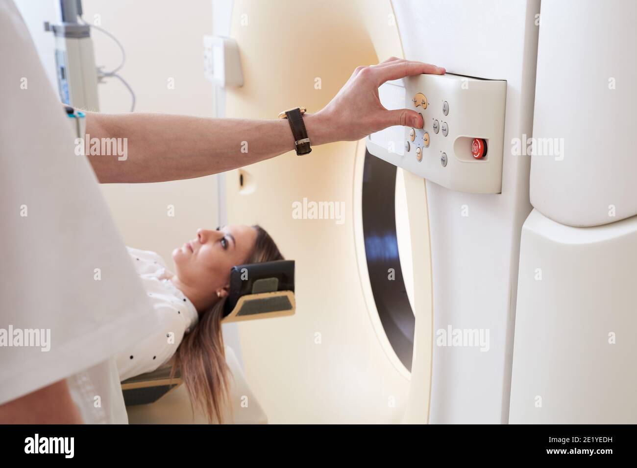 Female patient undergoing MRI resonance imaging in Hospital