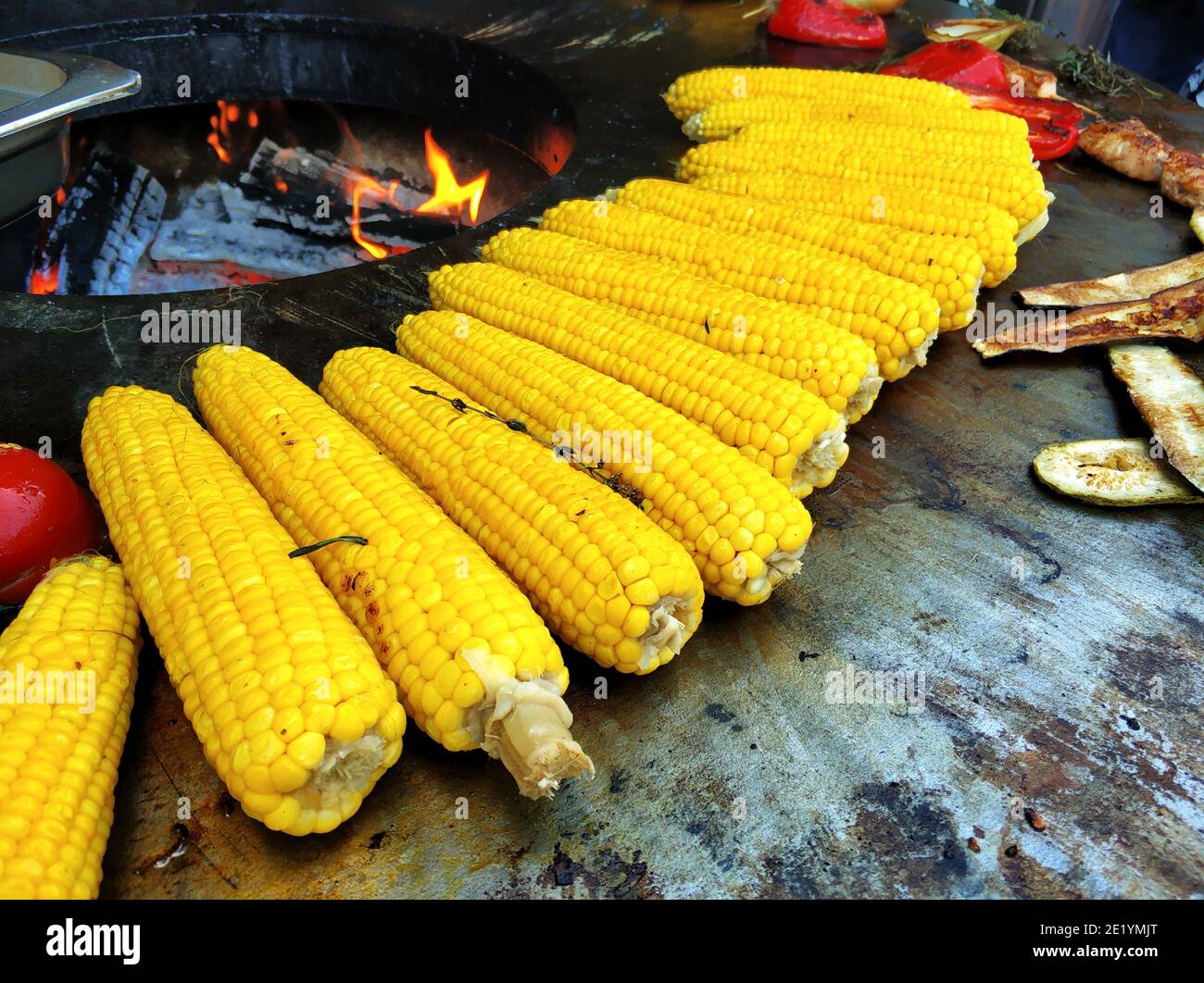 Grill corn on the grill close up. Stock Photo