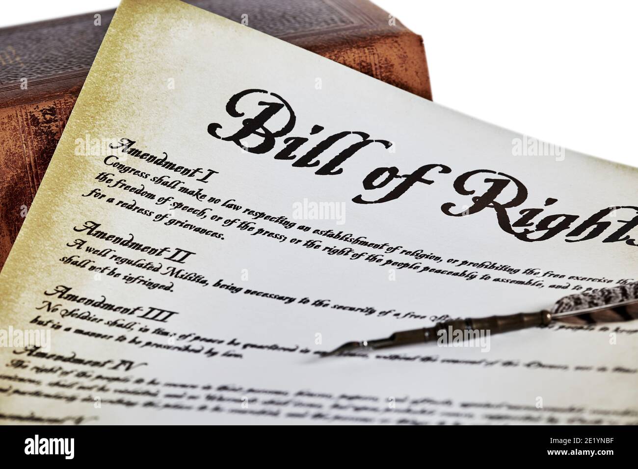 Close up of a copy of the bill of rights amendments one through four