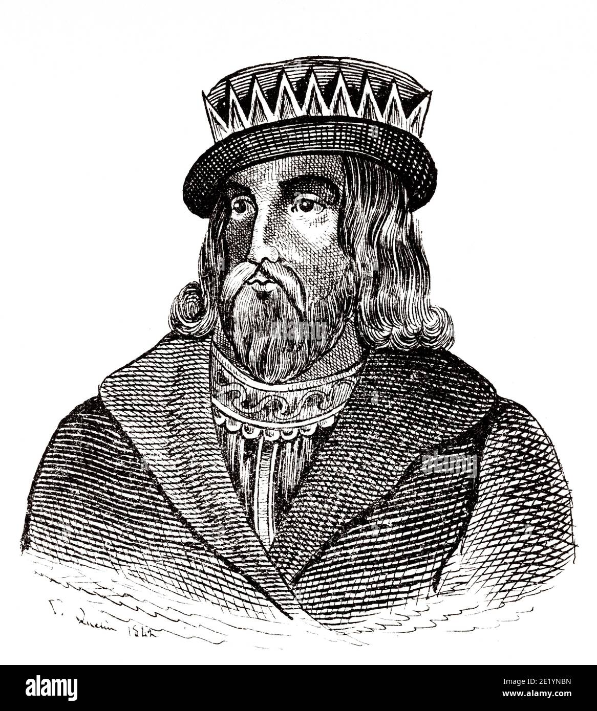 Portrait of Childebert I (498 - 558). King of France from 511 to 558. Merovingian Dynasty. History of France, from the book Atlas de la France 1842 Stock Photo