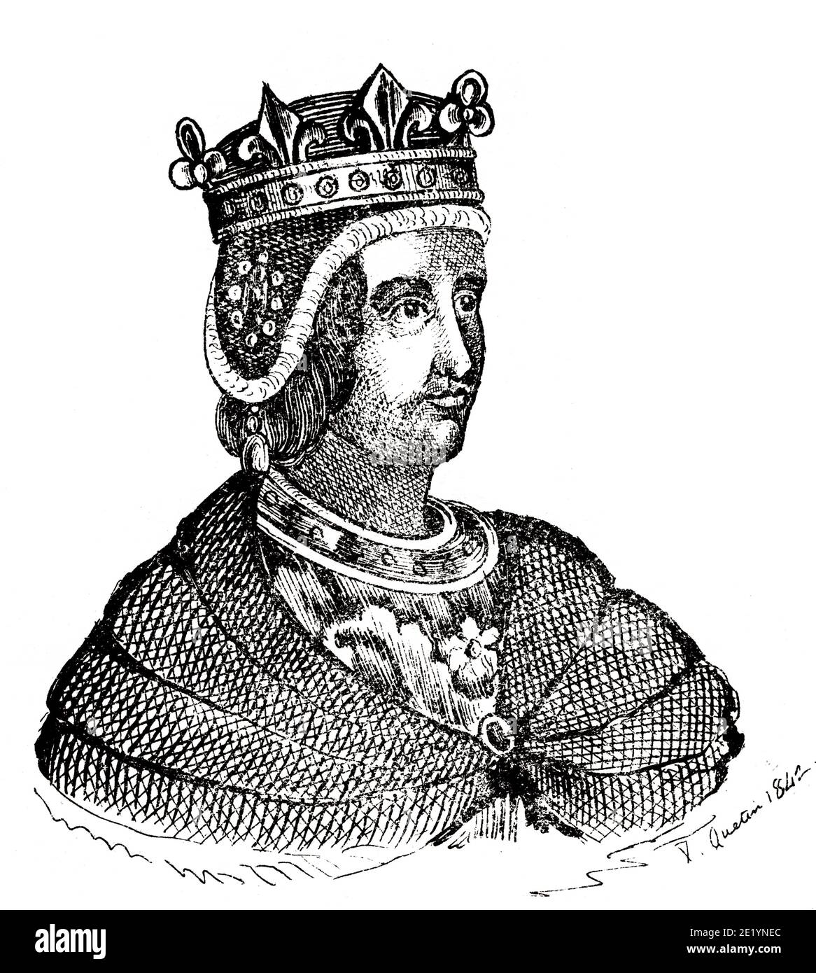 Portrait of Louis V the Lazy (967 - 987). King of France from 986 to 987. Carolingian Dynasty. History of France, from the book Atlas de la France 1842 Stock Photo