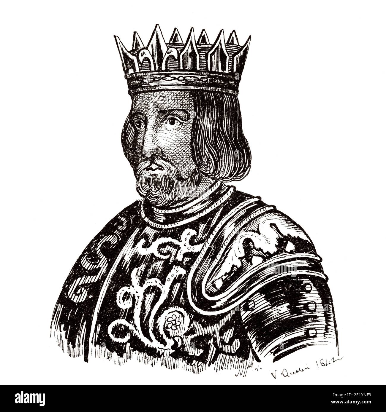Portrait of Jean the Good (1319 - 1364). King of France from 1350 to 1364. House of Valois. History of France, from the book Atlas de la France 1842 Stock Photo