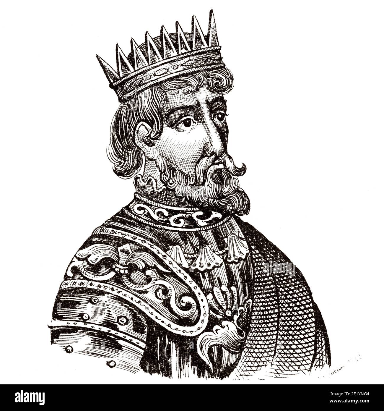 Portrait of Henri II (1519 - 1559). King of France from 1547 to 1559. Valois–Angoulême Branch. History of France, from the book Atlas de la France 1842 Stock Photo