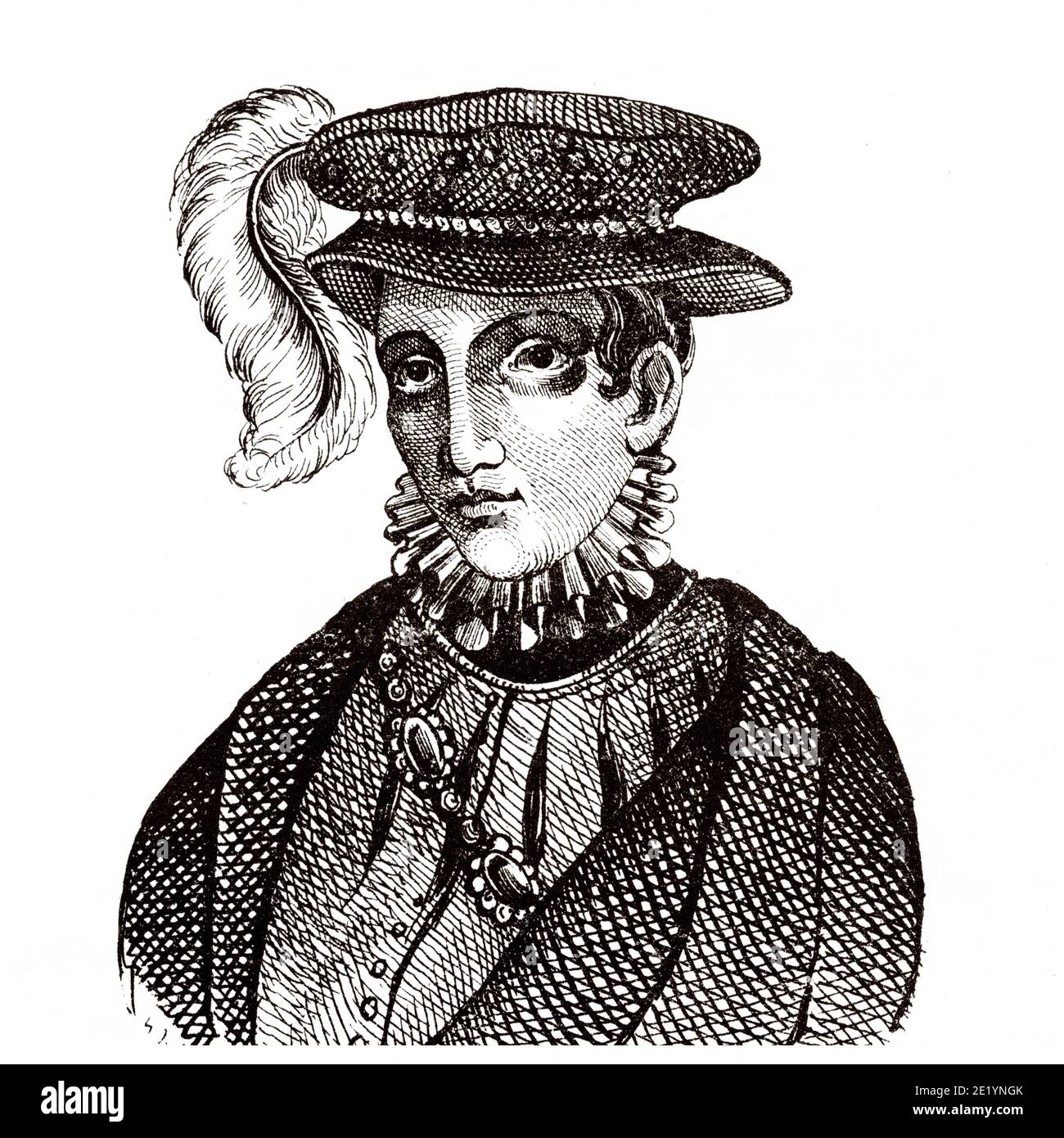 Portrait of François II (1544 - 1560). King of France from 1559 to 1560. Valois–Angoulême Branch. History of France, from the book Atlas de la France 1842 Stock Photo