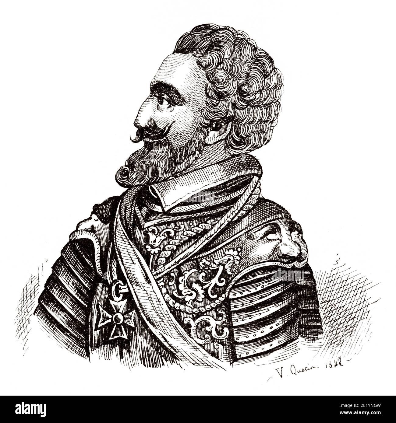 Portrait of Henri IV, Good King Henry, the Green Gallant (1553 - 1610). King of France from 1589 to 1610. House of Bourbon. History of France, from the book Atlas de la France 1842 Stock Photo