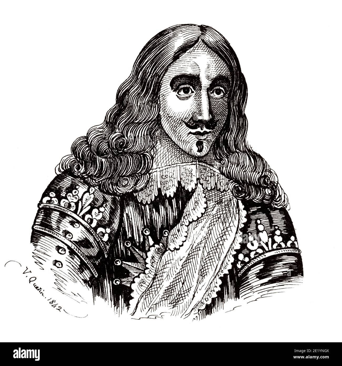 Portrait of Louis XIII the Just (1601 - 1643). King of France from 1610 to 1643. House of Bourbon. History of France, from the book Atlas de la France 1842 Stock Photo