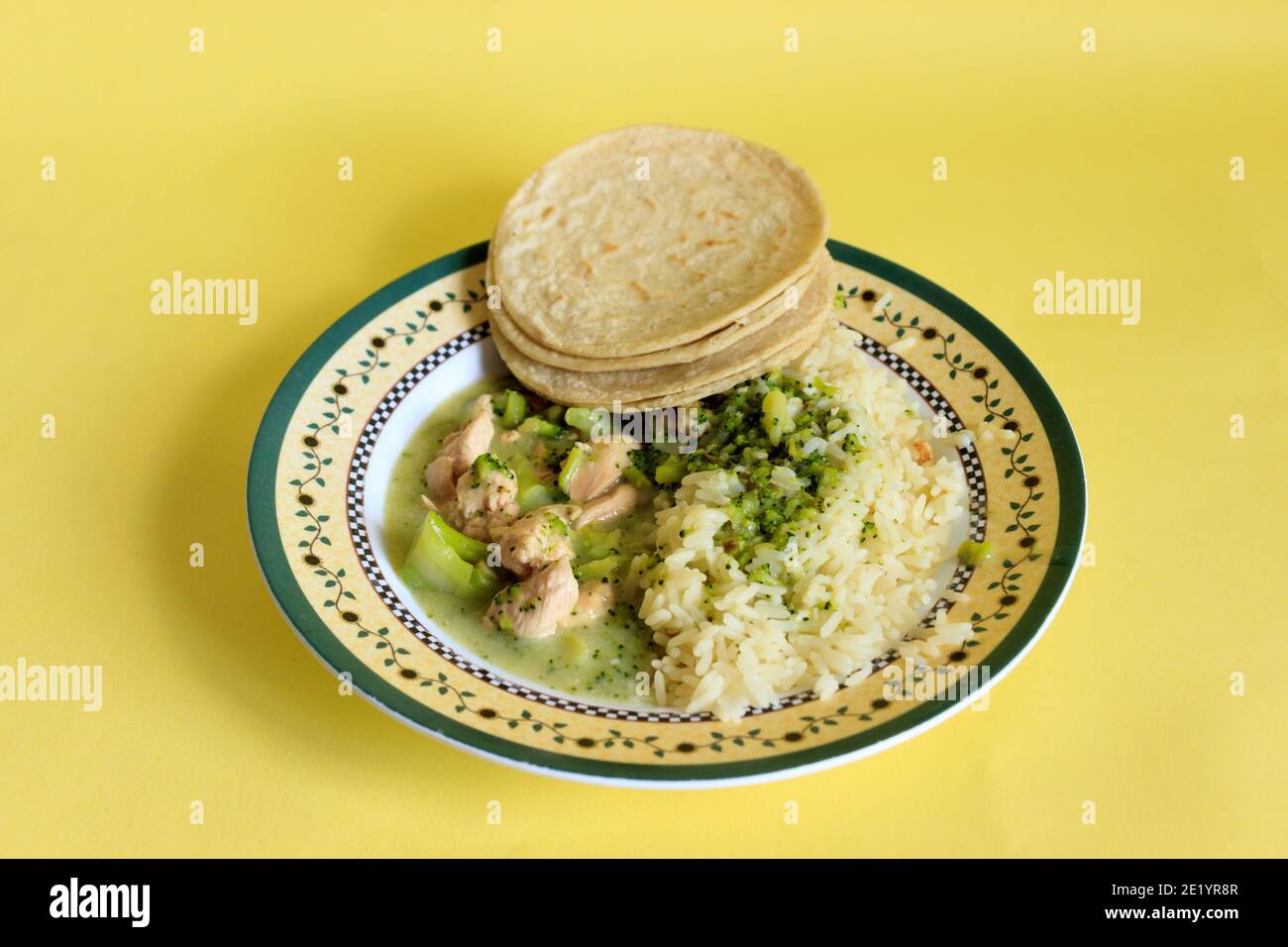 Homemade healthy food dish with chicken, rice and broccoli Stock Photo