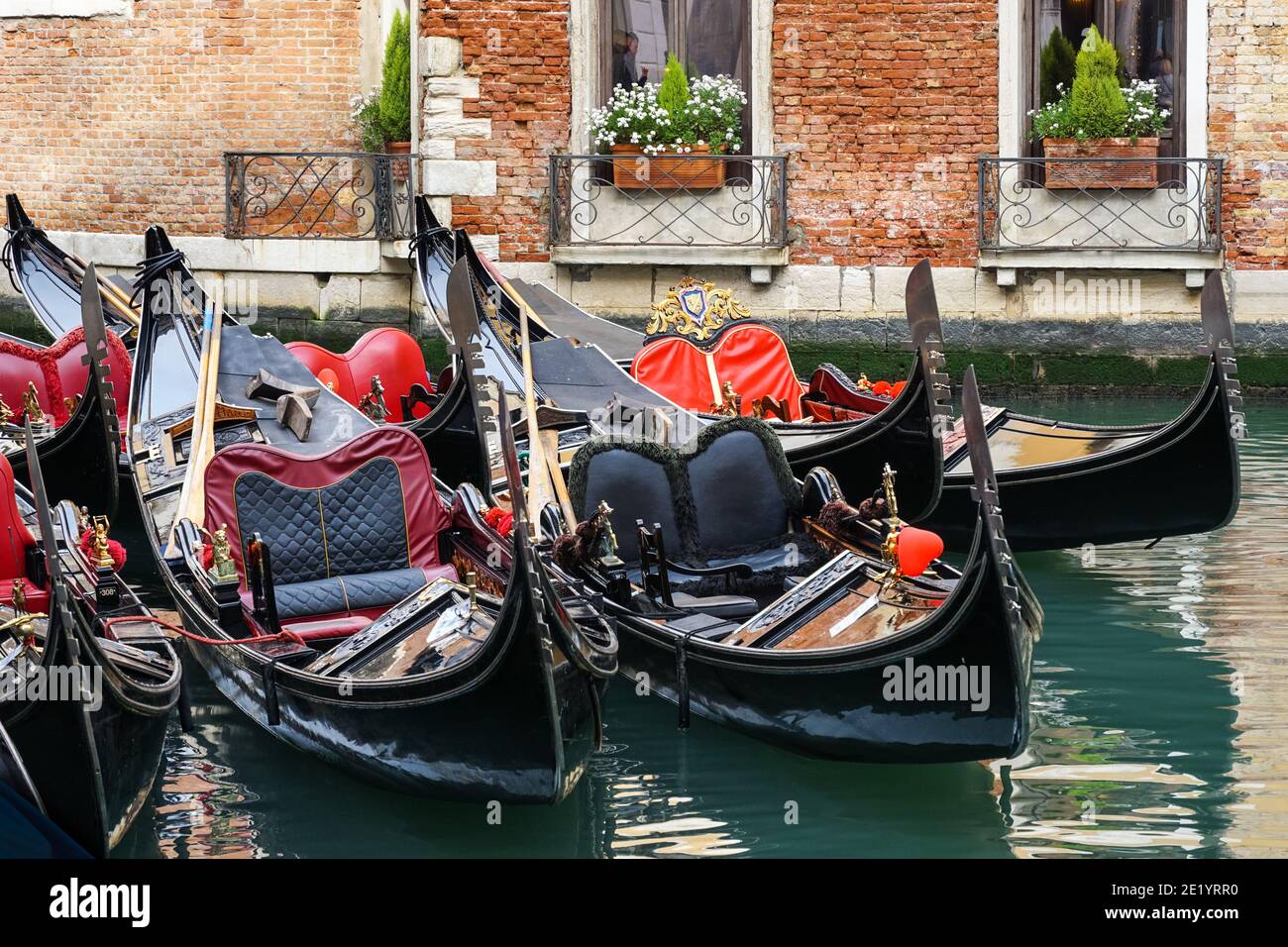 Traditional gondola, gondolas on canal in Venice