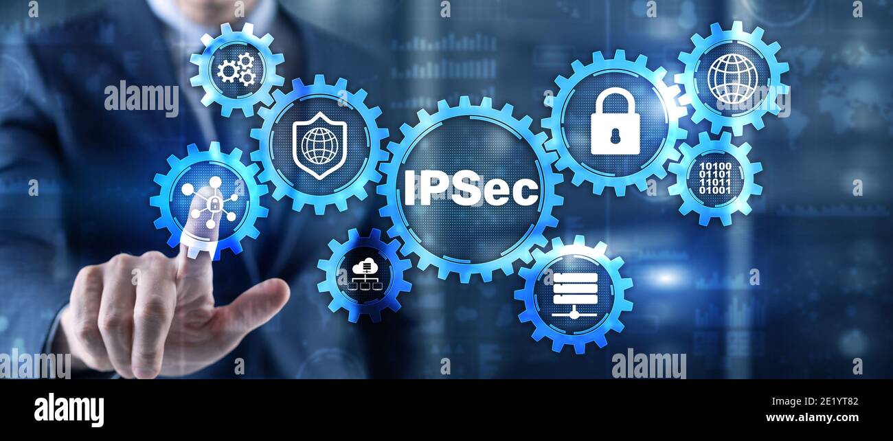 IP Security. Data Protection Protocols. Blue Technology Background. IPSec Stock Photo