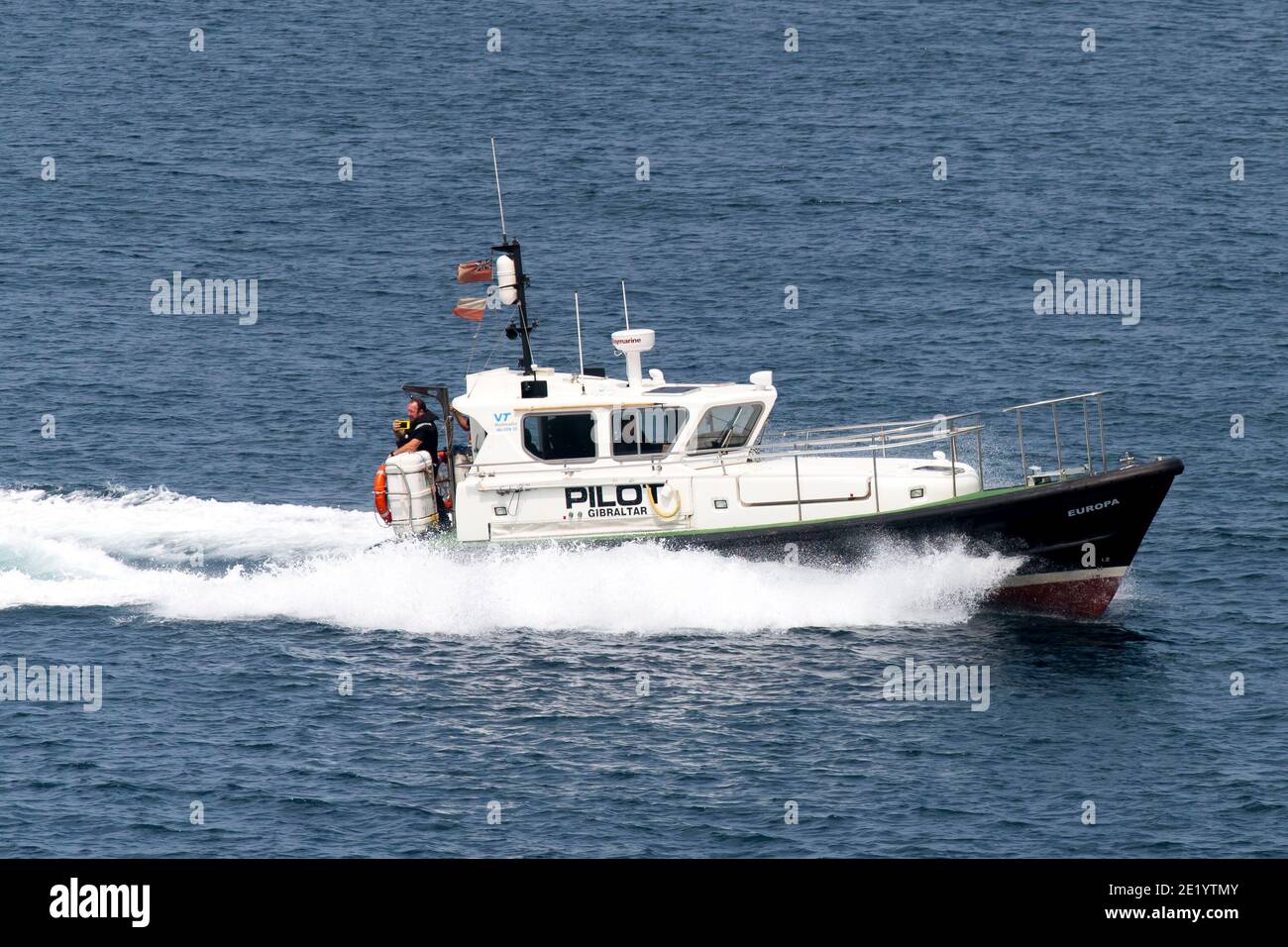 A pilot boat in the water off Gibraltar Stock Photo Alamy
