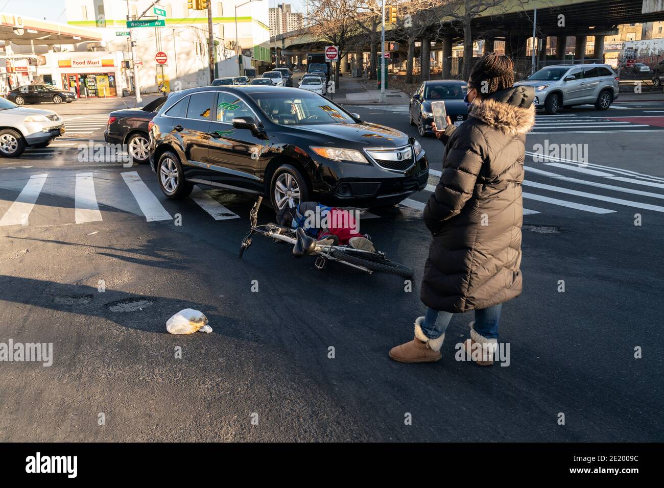 New York, NY January 10, 2021 Cyclist was hit by car on ster
