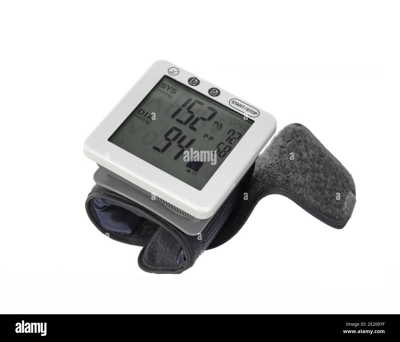 Blood pressure measurement, digital gauge medical equipment isolated on  white background. Health and medicine concept Stock Photo - Alamy