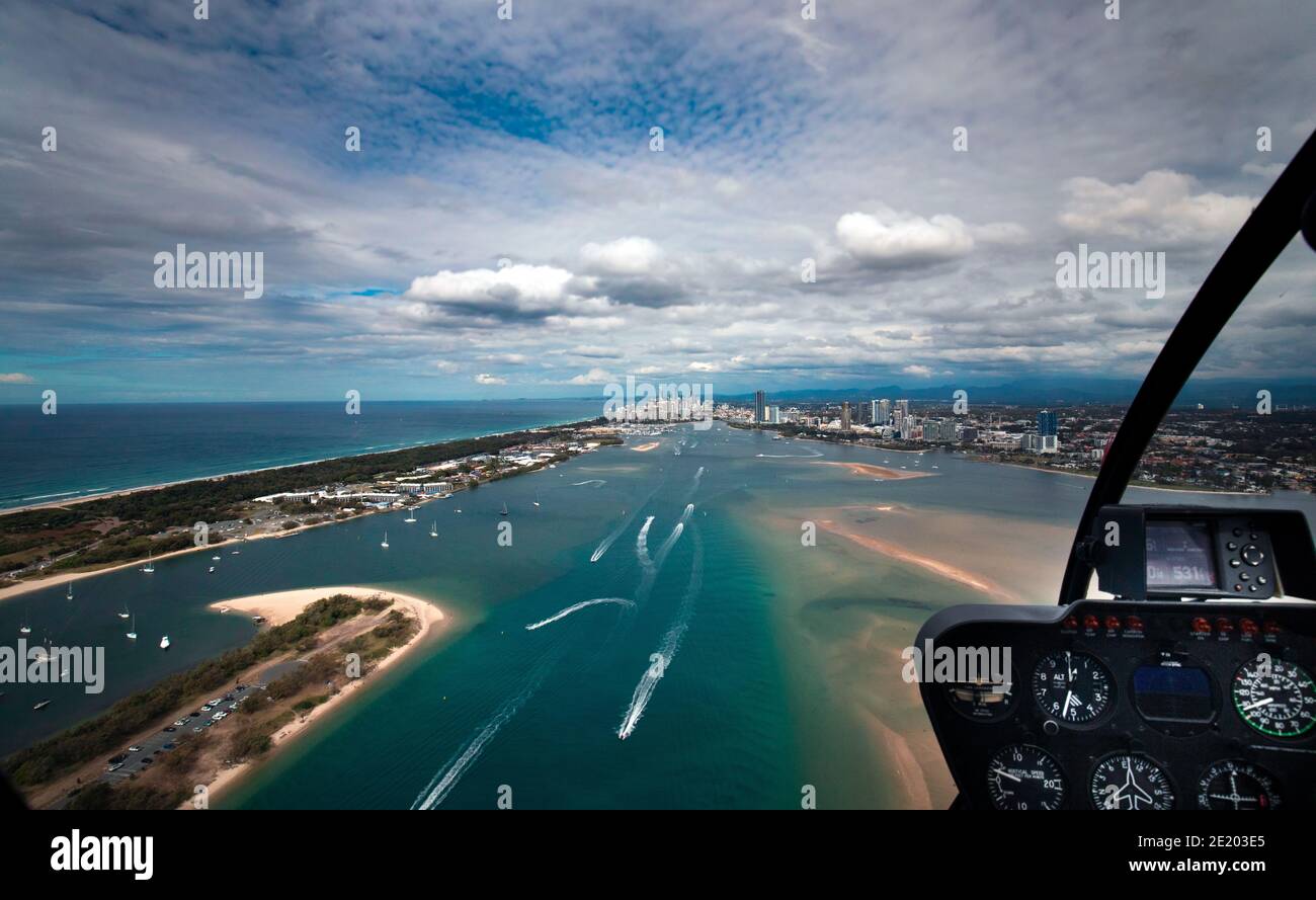 Gold Coast Helicopter flying above Southport Stock Photo Alamy