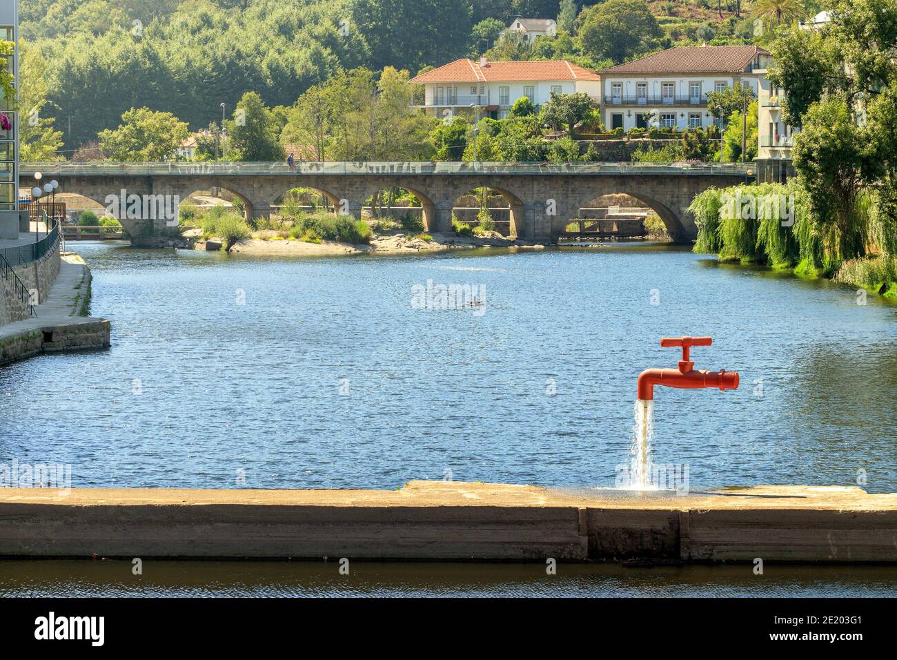 Termas de São Pedro do Sul, Portugal - August 5, 2020: Landscape of the Vouga river in the thermal baths of São Pedro do Sul in Portugal. Stock Photo