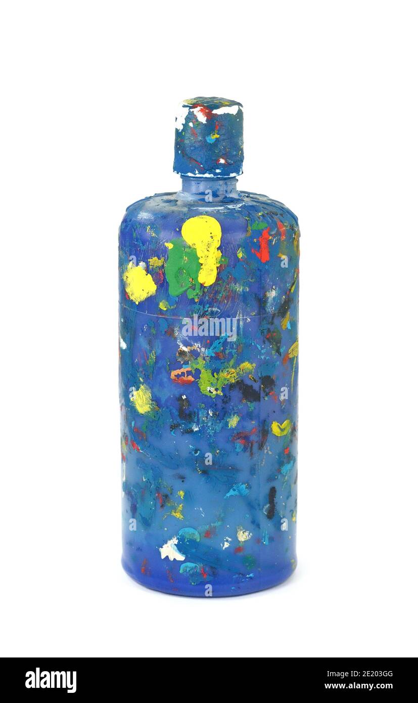 Plastic bottle dirty with paint colors. Closeup dirty plastic bottles