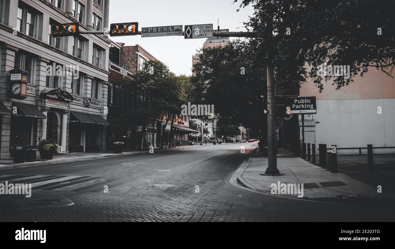 Empty Downtown Street View Stock Photo