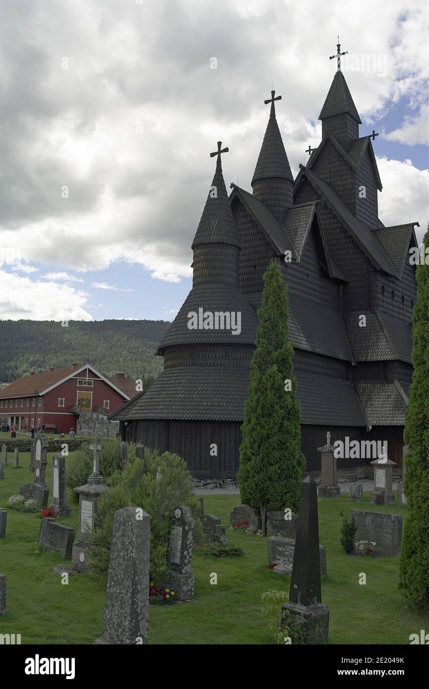 Heddal, Norway, Norwegen; Heddal Stave Church; Stabkirche Heddal; Heddal stavkirke; Kościół klepkowy w Heddal Stock Photo
