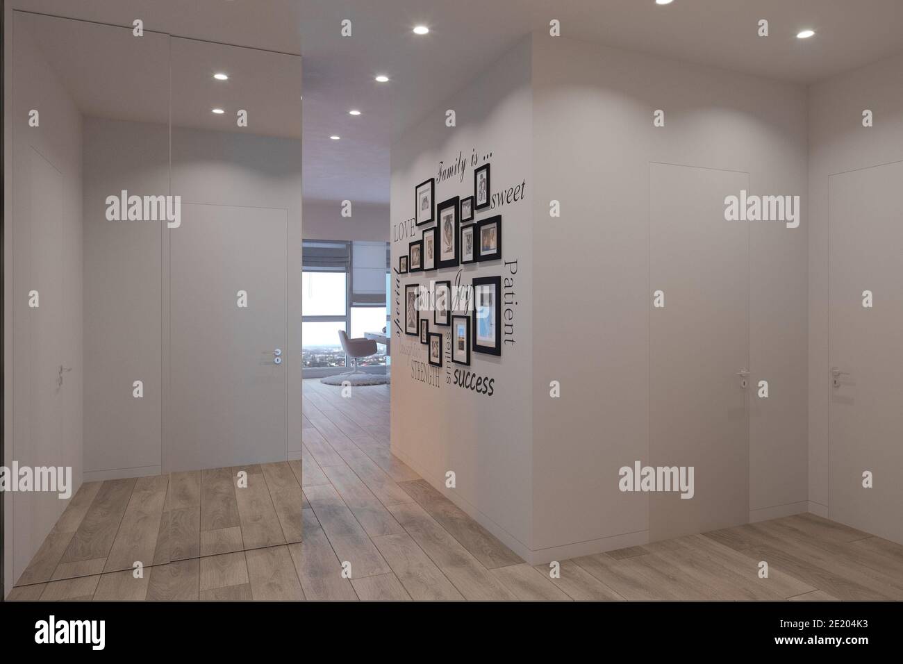 3d visualization of the interior of the hall, city apartment Stock ...
