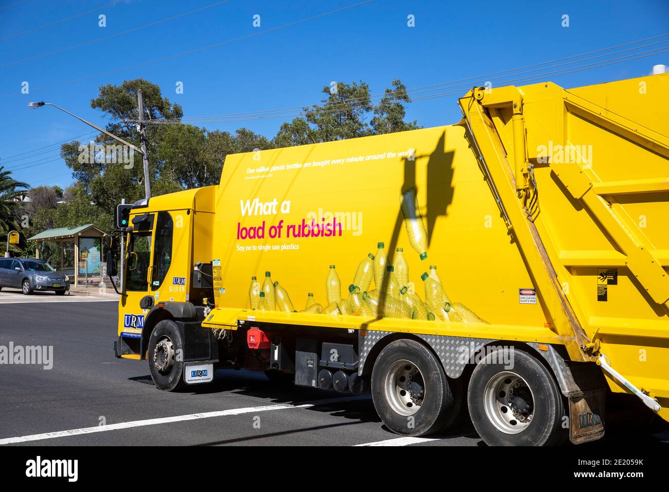 Rubbish collection truck in Sydney displaying what a load of rubbish on
