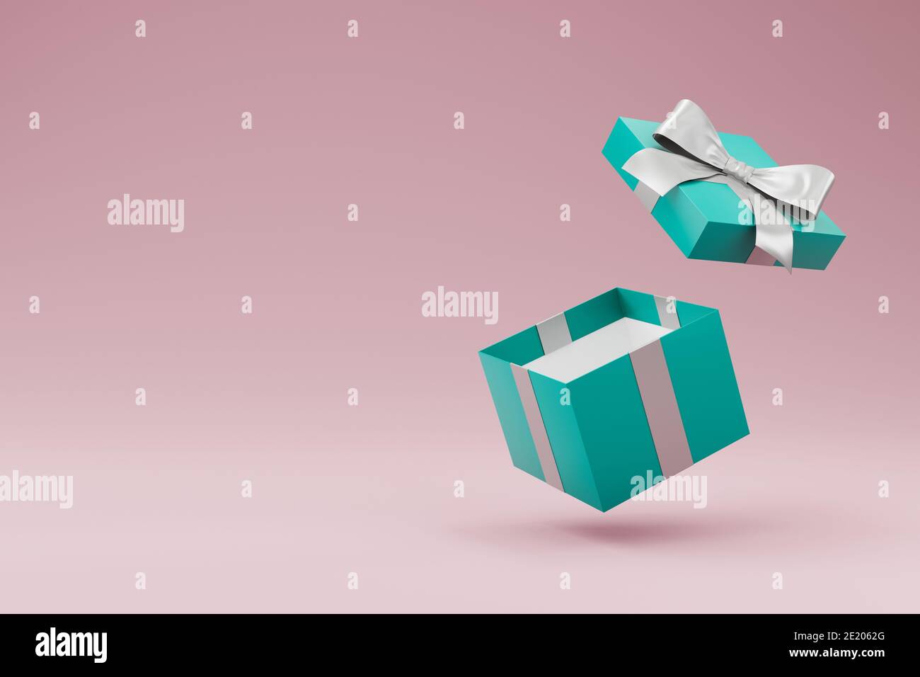 Open gift box with ribbon and bow isolated. 3d illustration Stock Photo