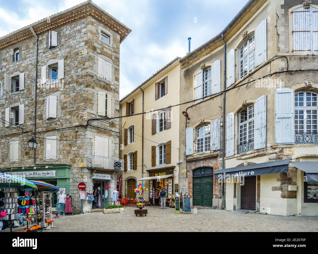 Place Couverte in the ancient town of Anduze, Gard department, Occitanie, Southern France Stock Photo