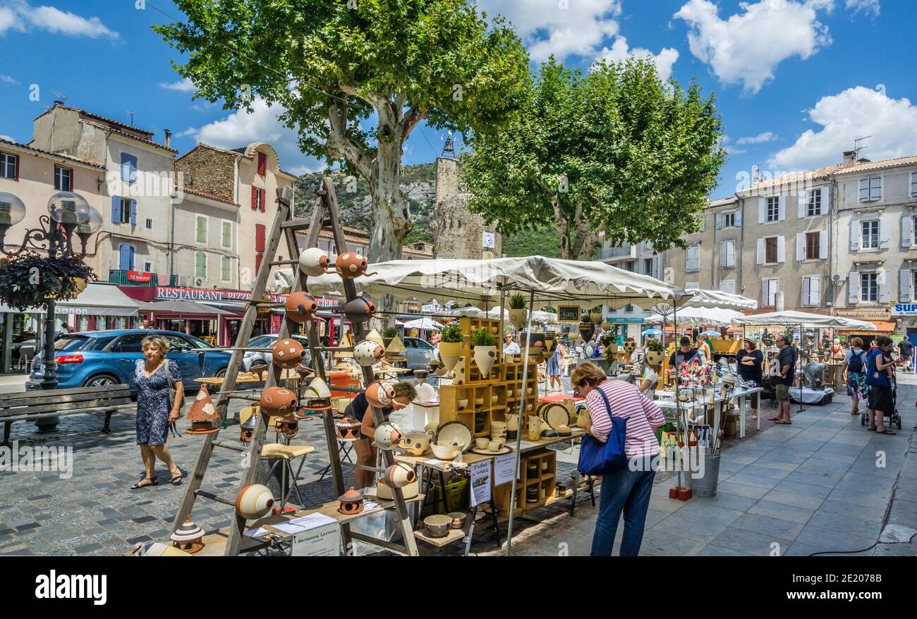 potters market at Plan de Brie in the ancient town of Anduze, Gard department, Occitanie, Southern France Stock Photo