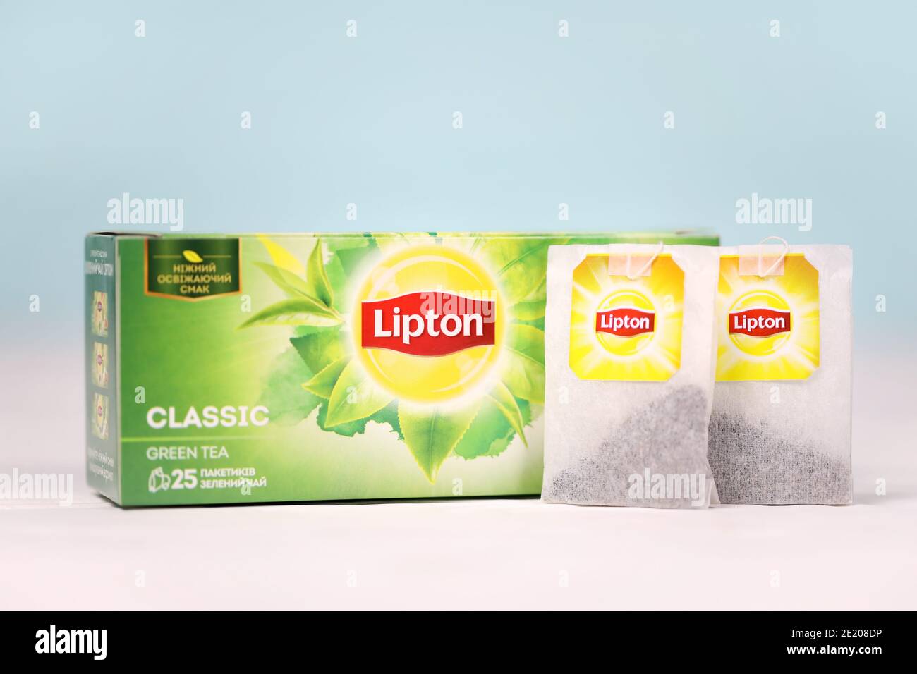 KHARKOV, UKRAINE DECEMBER 8, 2020 Lipton classic green tea bags