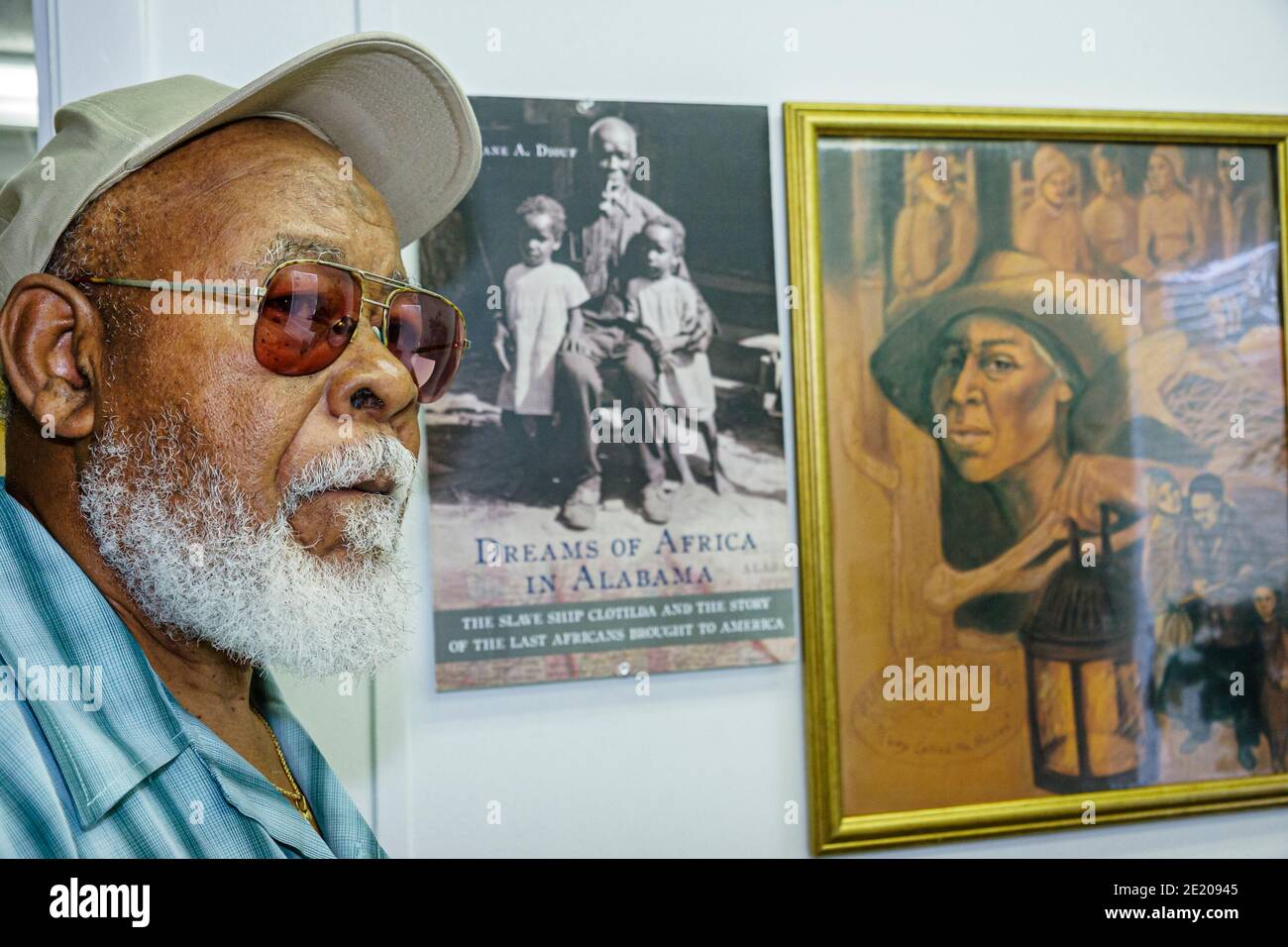 Alabama Mobile Africa Town Welcome Center centre exhibit senior Black History man, Stock Photo