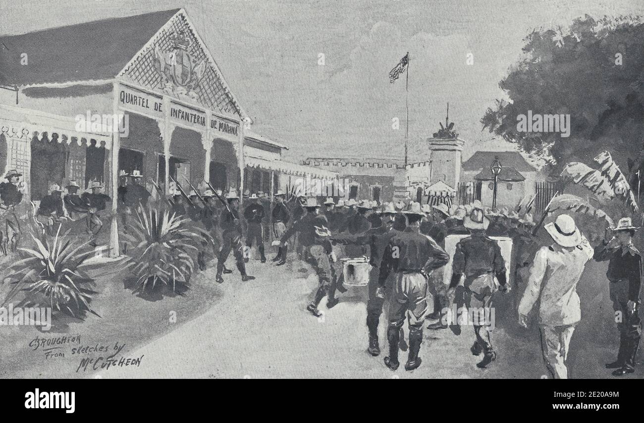 Barracks of Spanish Marines, near Main Gate of Arsenal during the Spanish American War, 1898 Stock Photo