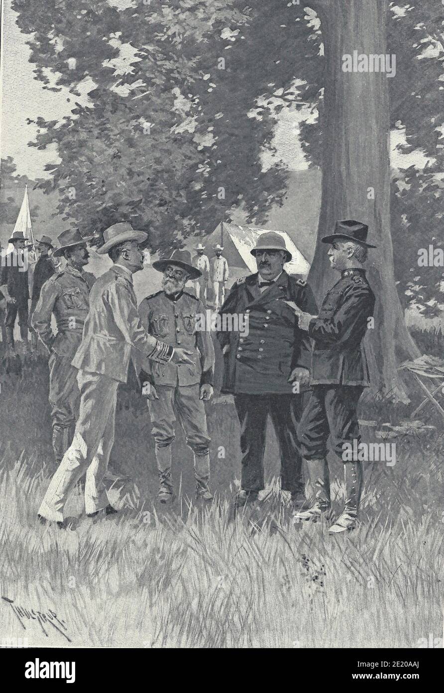 Meeting of the Generals to arrange the surrender of Santiago during the Spanish American War, 1898 Stock Photo