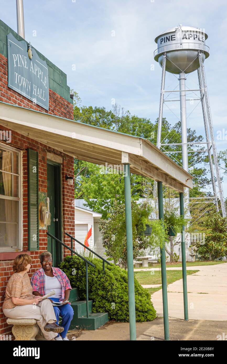 Alabama Pine Apple Town Hall water tower,residents Black woman Stock